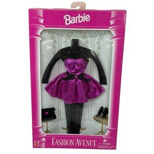 NIB Vintage Barbie Fashion Avenue Outfit #14980 Pink Purple Magenta Black Dress